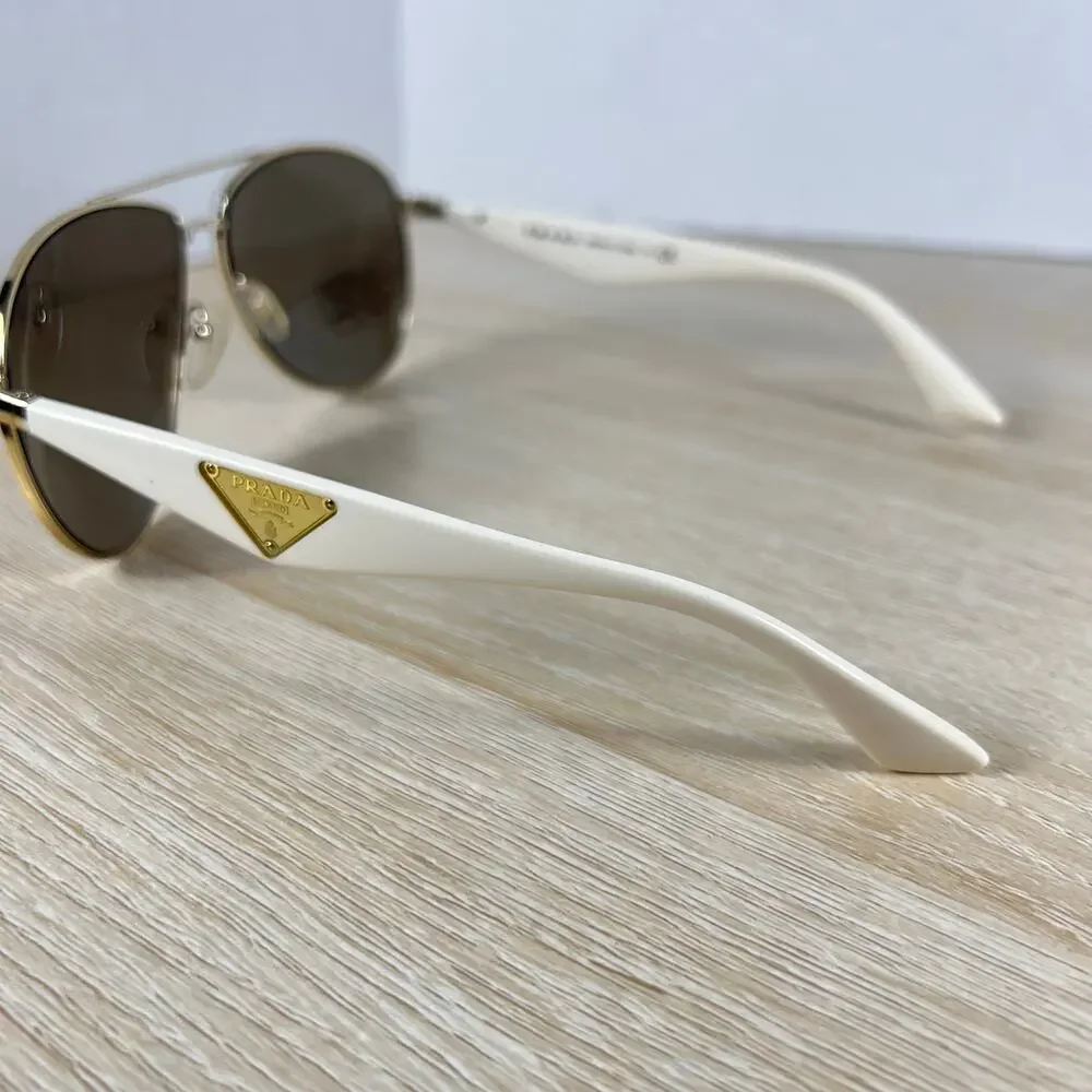 Prada SPR53Q ZVN-1C0 Sunglasses Aviator Gold White Mirrored Lenses 60-13-140